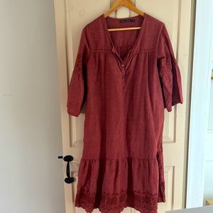Organic cotton and linen medium Gudrun Sjoden dress tea midi length pockets